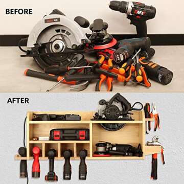simesove Power Tools Storage, Power Tool Charging Station,5 Drill Hanging Slots, Wall Mount Garage O...