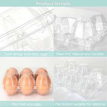 DAJAVE 100 Pack Plastic Egg Cartons, Clear Egg Cartons Cheap Bulk, Holds up for 6 Eggs Securely, Plastic Egg Holder for Family, Pasture, Farm Markets Display(Medium)