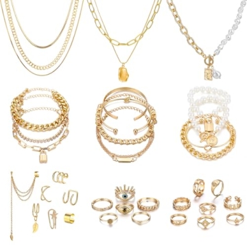 IFKM 36 PCS Gold Plated Jewelry Set for Stylish Women