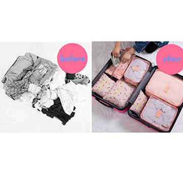 7Pcs Travel Packing Cube Set with Waterproof Shoe Bag Pink Cherry