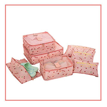 7Pcs Travel Packing Cube Set with Waterproof Shoe Bag Pink Cherry
