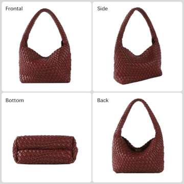 Handmade Woven Bag Women Shoulder Handbags Vegan Leather Tote Bag With Purses Woven Tote Bag Shoulder Bag Underarm Bag (Wine red)