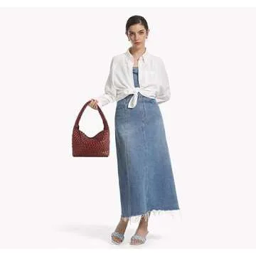 Handmade Woven Bag Women Shoulder Handbags Vegan Leather Tote Bag With Purses Woven Tote Bag Shoulder Bag Underarm Bag (Wine red)