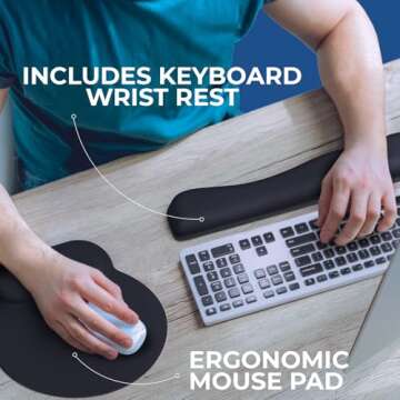 Wrist Rest with Ergonomic Mouse Pad - Memory Foam Desk Cushion for Carpal Tunnel by Everlasting Comfort