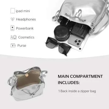 LA FESTIN Leather Purses for Women Cute Backpack Lightweight Shoulder Small Trendy Bucket Handbags with Strap Silver Chain(Silver)