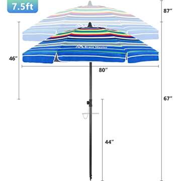 Brace Master 7.5ft Beach Umbrella with Sand Anchor