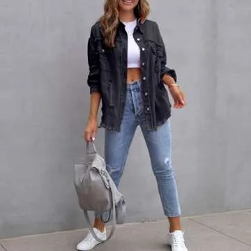 Covvoliy Women's Distressed Denim Jacket for Casual Trend
