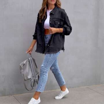 Covvoliy Women's Distressed Denim Jacket for Casual Trend