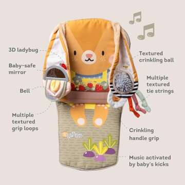 Taf Toys Play & Kick Infant Car Seat Toy for Babies, Newborn Rear-Facing Activity Center with Music, Light, Mirror & Rattling Toys, Promotes Motor Skills Development, 0-18 Months Travel Baby Toy