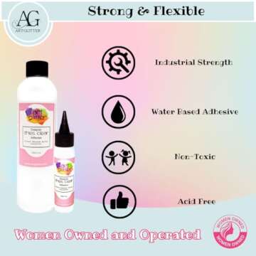 Art Institute Glitter Designer Dries Clear Adhesive Bundle 8oz,2oz, Metal Tip