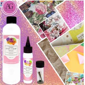 Art Institute Glitter Designer Dries Clear Adhesive Bundle 8oz,2oz, Metal Tip