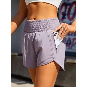 BMJL Women's High Waisted Athletic Shorts Pocket Workout Shorts Gym Sporty Running Shorts(M,Purple)