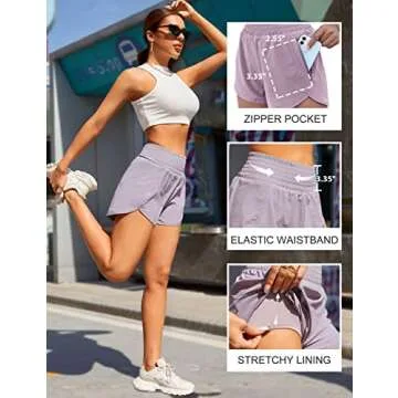 BMJL Women's High Waisted Athletic Shorts Pocket Workout Shorts Gym Sporty Running Shorts(M,Purple)