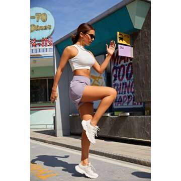 BMJL Women's High Waisted Athletic Shorts Pocket Workout Shorts Gym Sporty Running Shorts(M,Purple)