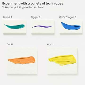 ARTEZA Acrylic & Oil Paint Brushes, Set of 5, Premium Synthetic Brushes with Brass Ferrules