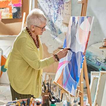 ARTEZA Acrylic & Oil Paint Brushes, Set of 5, Premium Synthetic Brushes with Brass Ferrules