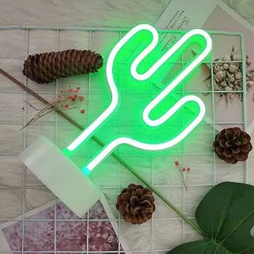 ENUOLI Green Cactus Neon Signs With Base LED Neon Light Sign USB 3-AA Battery Powered Light for Party Supplies Girls Room Decoration Accessory for Summer Party Table Decoration Children Kids Gifts