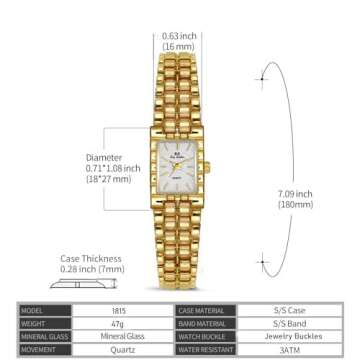 FANMIS Women Vintage Gold Watches Minimalism Square Ultra Thin Watch Updated Luxury Ladies Watch with Stainless Steel Bracelet Elegant Dress Small Face Gold Wrist Watch (White)
