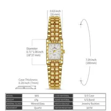 FANMIS Women Vintage Gold Watches Minimalism Square Ultra Thin Watch Updated Luxury Ladies Watch with Stainless Steel Bracelet Elegant Dress Small Face Gold Wrist Watch (White)