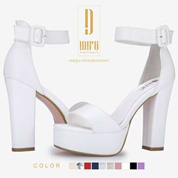 IDIFU IN5 Sabrina White Heels Platform Heels Block Heels Chunky High Heeled Sandals for Women Sexy A...