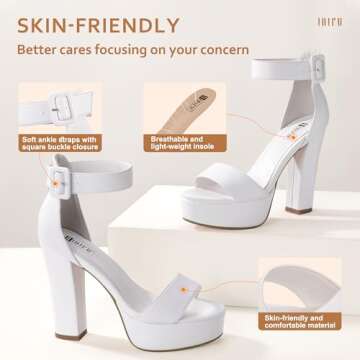 IDIFU IN5 Sabrina White Heels Platform Heels Block Heels Chunky High Heeled Sandals for Women Sexy Ankle Strap Heels Wedding Party Dress Shoes Open Toe Heels(White Pu 8.5)
