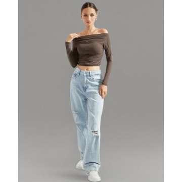SUUKSESS Off Shoulder Long Sleeve Crop Top - Stylish Comfort