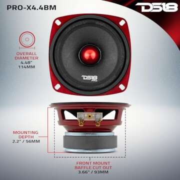 DS18 PRO-X4.4BM Loudspeaker - 4", Midrange, Red Aluminum Bullet, 200W Max, 100W RMS, 4 Ohms - Premium Quality Audio Door Speakers for Car or Truck Stereo Sound System (1 Speaker)