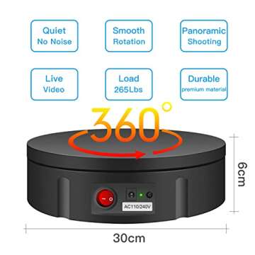 JAYEGT Motorized Rotating Display Stand, 360 Degree Electric Rotating Turntable for Photography Products Display，Live Video Show,Remote Control Angle, Speed (Black/11.8inch / 330Lbs Load/Wired)