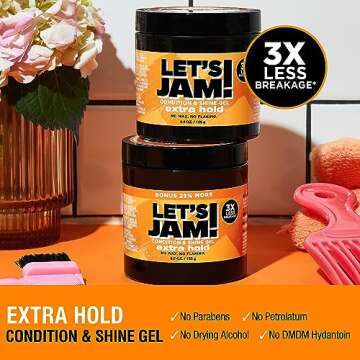 SoftSheen-Carson Let's Jam! Shining and Conditioning Hair Gel by Dark and Lovely, Extra Hold, All Hair Types, Styling Gel Great for Braiding, Twisting & Smooth Edges, Extra Hold, 4.4 oz