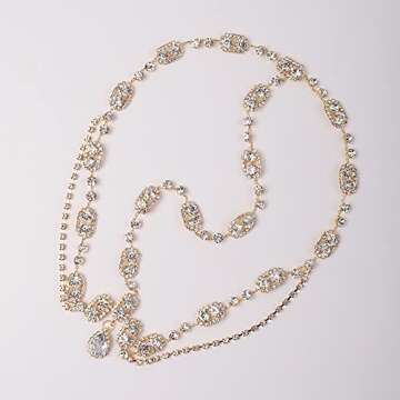 YERTTER Elegant Wedding Brides Women Iced Out Headchain Hair Jewelry Head Chain Wedding Bohemian Crystal Layering Hair Piece Rhinestones Head Piece (Gold)