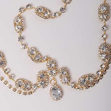 YERTTER Elegant Wedding Brides Women Iced Out Headchain Hair Jewelry Head Chain Wedding Bohemian Crystal Layering Hair Piece Rhinestones Head Piece (Gold)