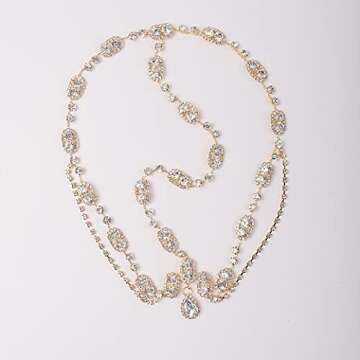 YERTTER Elegant Wedding Brides Women Iced Out Headchain Hair Jewelry Head Chain Wedding Bohemian Crystal Layering Hair Piece Rhinestones Head Piece (Gold)