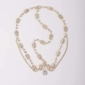 YERTTER Elegant Wedding Brides Women Iced Out Headchain Hair Jewelry Head Chain Wedding Bohemian Crystal Layering Hair Piece Rhinestones Head Piece (Gold)