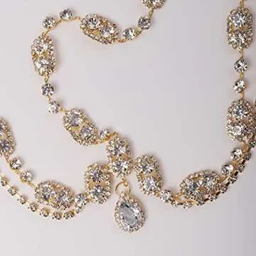 YERTTER Elegant Wedding Brides Women Iced Out Headchain Hair Jewelry Head Chain Wedding Bohemian Crystal Layering Hair Piece Rhinestones Head Piece (Gold)