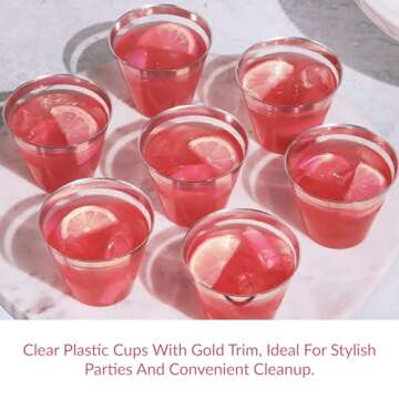 Prestee 100 Rose Gold Plastic Cups - Rose Gold Plastic Cups 9 oz - Rose Gold Party Decorations - Rose Gold Cups Disposable - Plastic Wine Cups - Clear Cups Rose Gold - Bulk Party Glasses