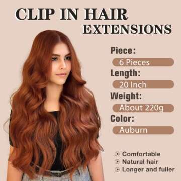 NAYOO Clip in Hair Extensions 20 Inch Wavy Curly Auburn Hairpieces