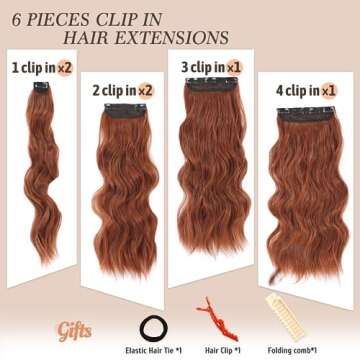 NAYOO 20" Wavy Curly Auburn Clip in Hair Extensions