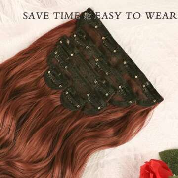 NAYOO 20" Wavy Curly Auburn Clip in Hair Extensions