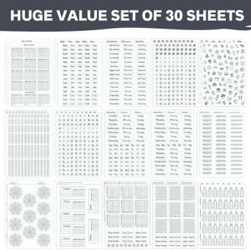 Simple Productivity Weekly Planner Stickers (Black & White) - 30 Sheets of Writable and Transparent Stickers - Mini Calendars, Habit Tracker, Days, Numbers - Supplies for Bullet Dotted Journals