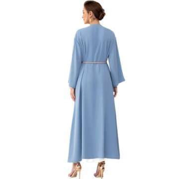 Abaya Dress for Women Muslim Open Front Cardigan Rhinestones Robe Arabs Kaftan Long Sleeve Maxi Belt...