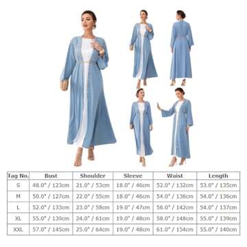 Abaya Dress for Women Muslim Open Front Cardigan Rhinestones Robe Arabs Kaftan Long Sleeve Maxi Belt Dress Party Dress Muslim Clothes For Women Traditional Arabic Cardigan Modi Blue Cardigan M