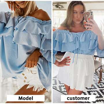 Byinns Women's Off Shoulder Ruffle Blouses Layered Tops
