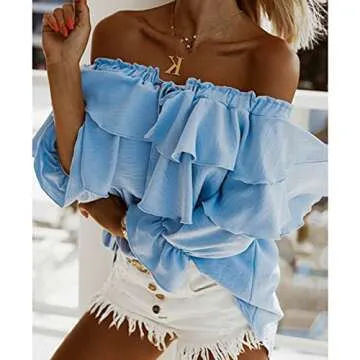 Byinns Women's Off Shoulder Ruffle Blouses Layered Tops