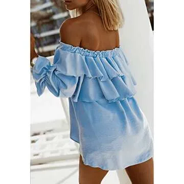 Byinns Women's Off Shoulder Ruffle Blouses Layered Tops