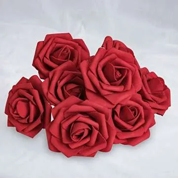 Jelofly Artificial Flowers Red Roses 50pcs Real Looking Fake Flowers Foam Roses w/Stem DIY Wedding Bouquets Centerpieces Baby Shower Party Home Decorations