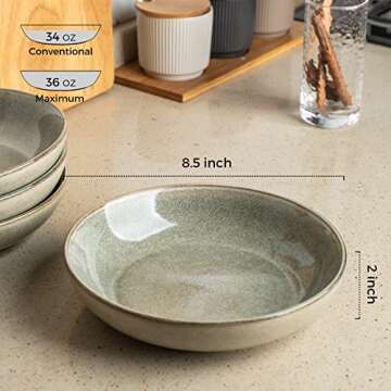 AmorArc 8.5'' Large Pasta Bowls, 36oz Stoneware Pasta Serving Bowls Set of 4 for Kitchen, Wide Bowls...