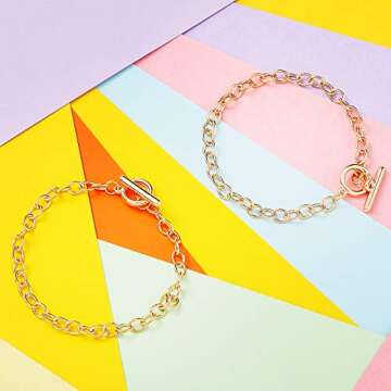 Hicarer 24 Pieces Bracelet Chains Bulk with OT Toggle Clasp Alloy Link Chains DIY Jewelry Making Bracelets for Women DIY Jewelry Crafts Supplies(Gold)