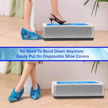 Automatic Shoe Cover Dispenser Machine, Shoe Cover Machine Containing 200 Packs(100pair) of Disposable Shoe Covers, Suitable for Shoes from 15 Women/13 Men, Shoe Cover Protect Floor for House (silver)