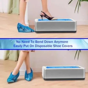 Automatic Shoe Cover Dispenser Machine, Shoe Cover Machine Containing 200 Packs(100pair) of Disposable Shoe Covers, Suitable for Shoes from 15 Women/13 Men, Shoe Cover Protect Floor for House (silver)