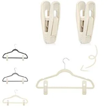 TOFIIGREM Beige Velvet Hanger Clips (60-Pack), Non-Slip Velvet Clip Work Perfectly for Ivory/Beige Velvet Hangers, Pant Skirt Hanger Velvet Clips Fit for Velvet Clothes Hangers